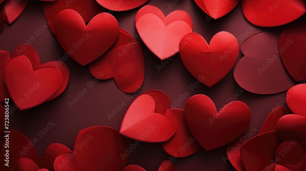 A collection of red paper hearts arranged on a black background. Perfect for Valentine's Day or expressing love and affection.