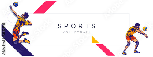 Vector template for volleyball match background. Sports athlete silhouette elements. Design with concept of celebrating National Sports Day. National sports. This is not the result of Generative AI