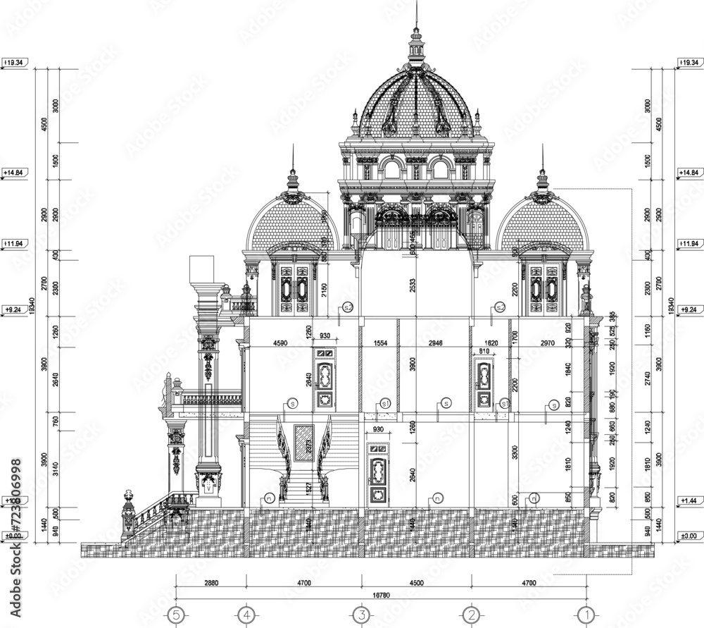 Sketch vector illustration design architectural drawing section of luxury government hall building classic vintage roman greece