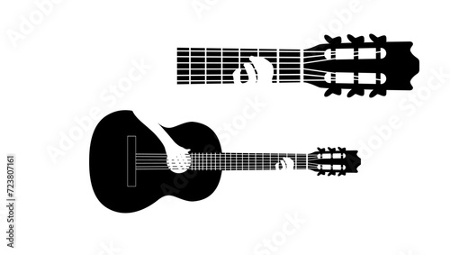 guitar chord sign, hand playing on guitar, black isolated silhouette photo