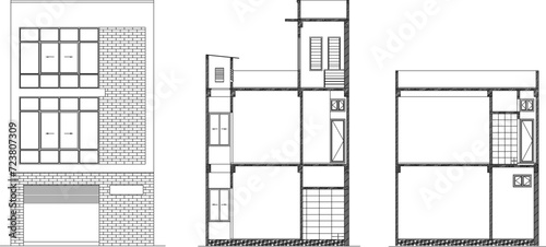 Sketch vector illustration of a modern minimalist shophouse building design photo