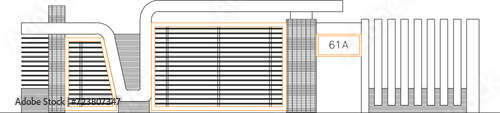 Sketch vector illustration of a technical drawing for a modern minimalist house fence design