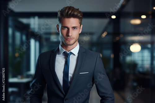 Serious and young professional male HR manager in formal wear, exuding a positive mindset in the workplace.