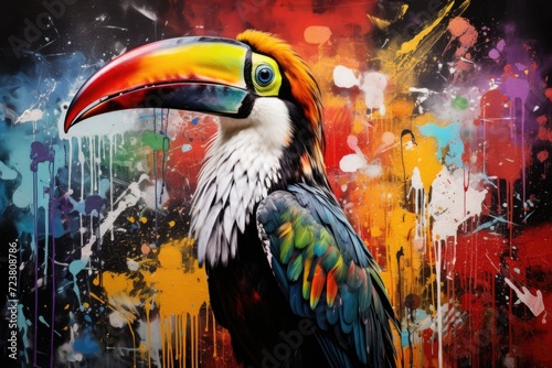 A painting of a bird with a vibrant and colorful beak. Suitable for various artistic projects and nature-themed designs photo