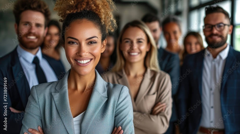Confident businesswoman leading a diverse team of professionals. Confident businesswoman leading a diverse team of professionals.
