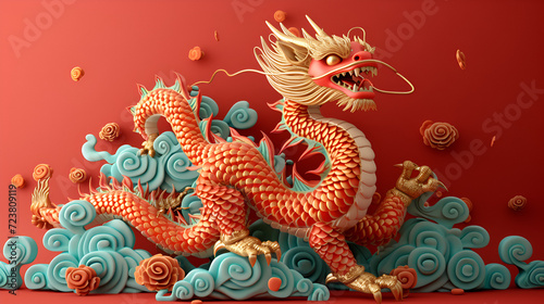 Dragon 3D Chinese 2024 year  copy space  generative ai