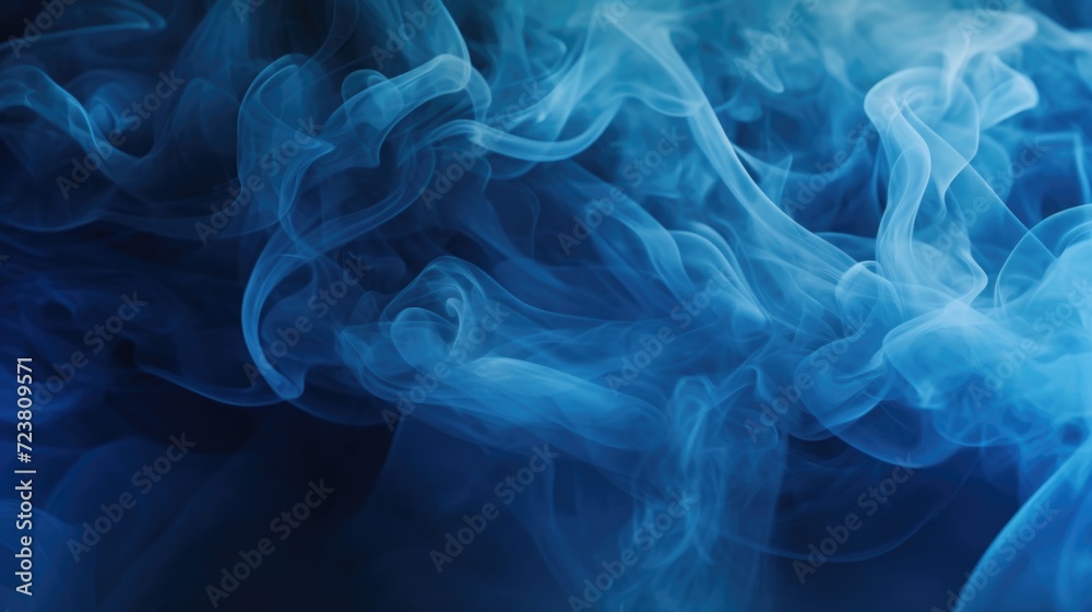 Close-up view of blue smoke against a black background. Perfect for adding a mysterious and ethereal touch to your designs Close-up view of blue smoke against a black background. Perfect for adding a mysterious and ethereal touch to your designs