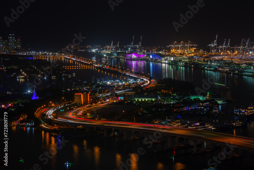 Night architecture of the city of Miami, in the south of the United States