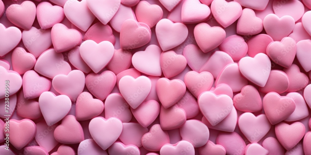 A large pile of pink heart shaped candies. Perfect for Valentine's Day or romantic occasions