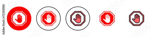 Stop icon set illustration. stop road sign. hand stop sign and symbol. Do not enter stop red sign with hand photo