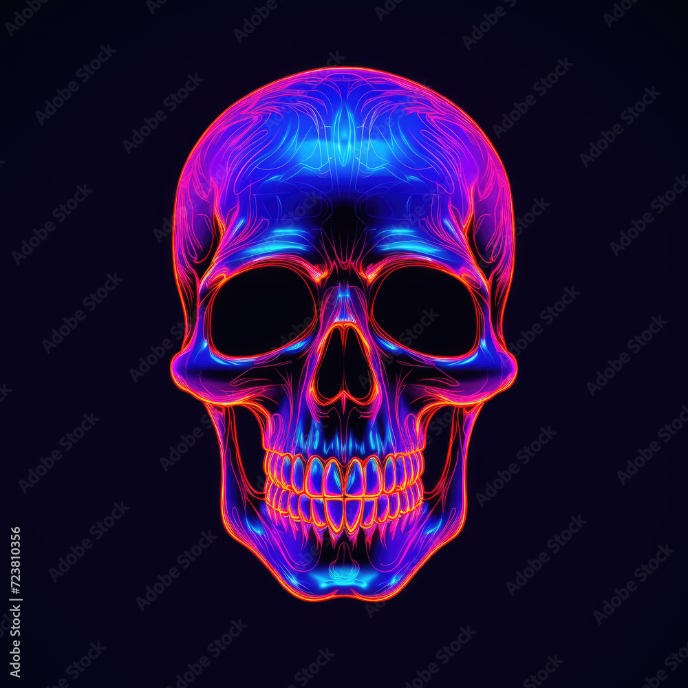 Fototapeta premium Neon skull design on isolated background