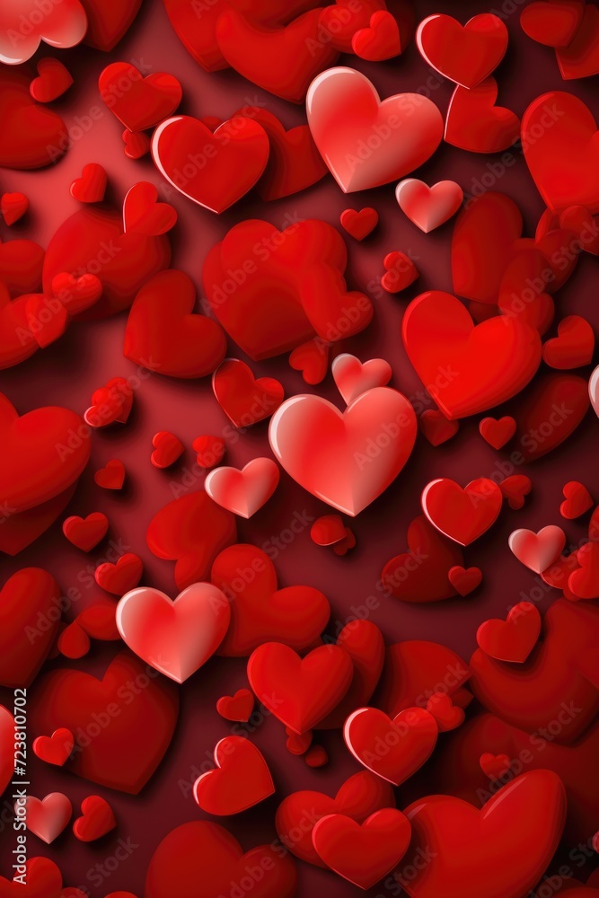 Red hearts on a red background. Suitable for Valentine's Day or romantic themes