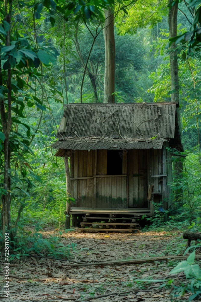 Simple old wooden hut in the middle of a jungle. Simple old wooden hut in the middle of a jungle.