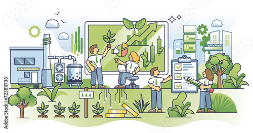 Corporate sustainability software for ecological analysis outline concept, transparent background.