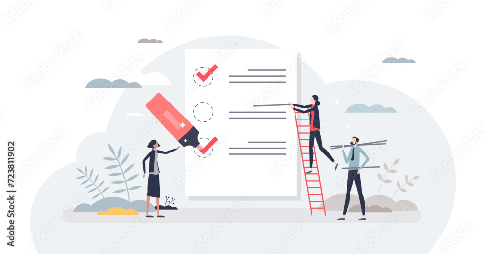 To do list as checklist with work agenda and tasks tiny person concept, transparent background.Schedule report with successfully done and complete jobs illustration. - obrazy, fototapety, plakaty 