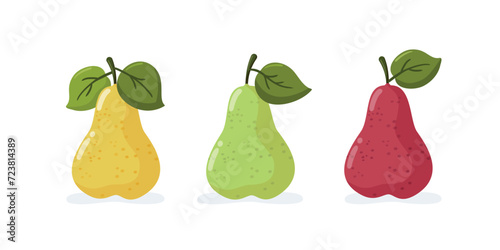 Set of three pears. Isolated appetizing fruit. Vector illustration