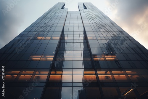A picture of a very tall building with a multitude of windows. This image can be used to represent urban architecture or as a background for real estate or cityscape designs