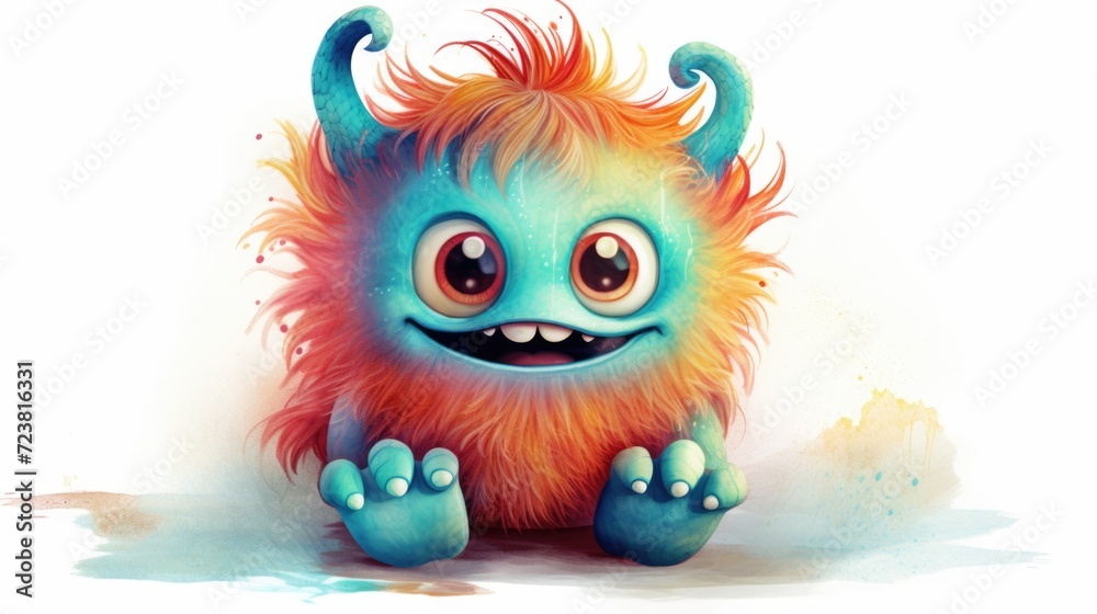 A very cute little furry monster with big eyes. Can be used for children's illustrations or as a mascot for a fun brand