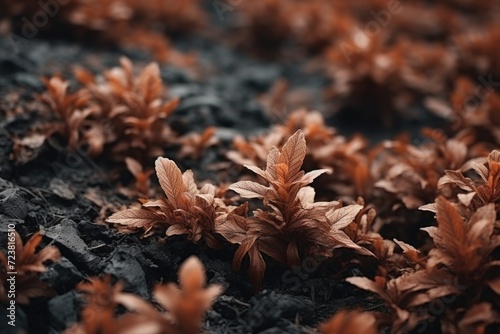 A close-up view of a bunch of brown leaves. Suitable for autumn-themed designs or nature-related projects