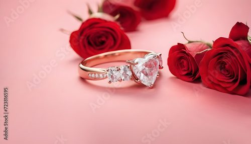 Engagement ring with zircone, roses and diamonds, valentine's day, wedding photo