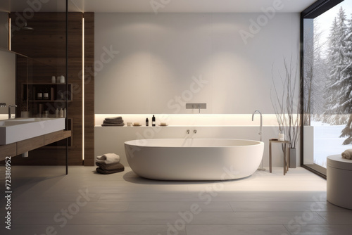 Opaque color spacious minimal design luxury decorated bathroom interior