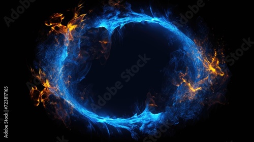 A circle of blue and orange flames on a black background. Perfect for designs related to fire, energy, power, and creativity