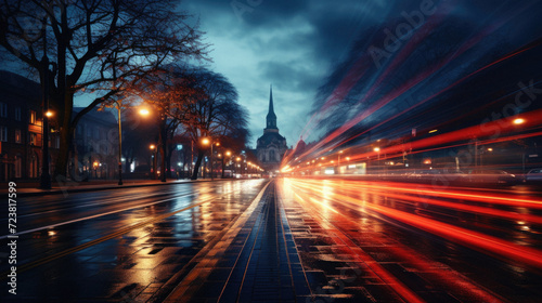 Wroclaw city at night. Poland. Long exposure shot .