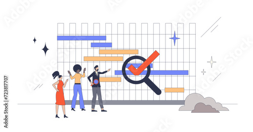Gantt chart as effective time management framework retro tiny person concept, transparent background. Business project planning with work task organization and productive strategy illustration.