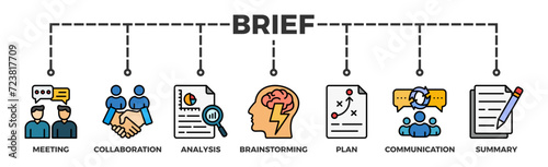 Brief banner web icon vector illustration concept for a briefing of business plan with an icon of meeting, collaboration, analysis, brainstorming, plan, communication, and summary