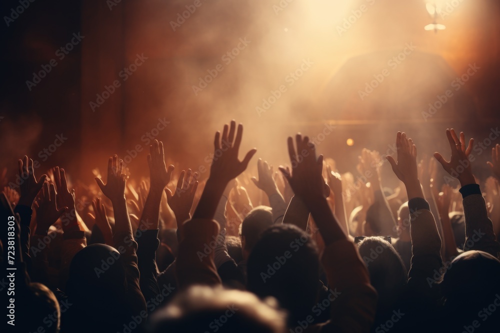 A group of people raising their hands in the air. Suitable for events, celebrations, and unity concepts