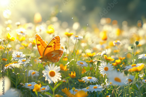 Blossoming Beauty: A Vibrant Meadow Tapestry of Spring Flowers and Sunny Butterflies © VICHIZH