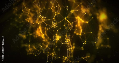Abstract Gold Plexus Particles. Golden Digital Particles Background.