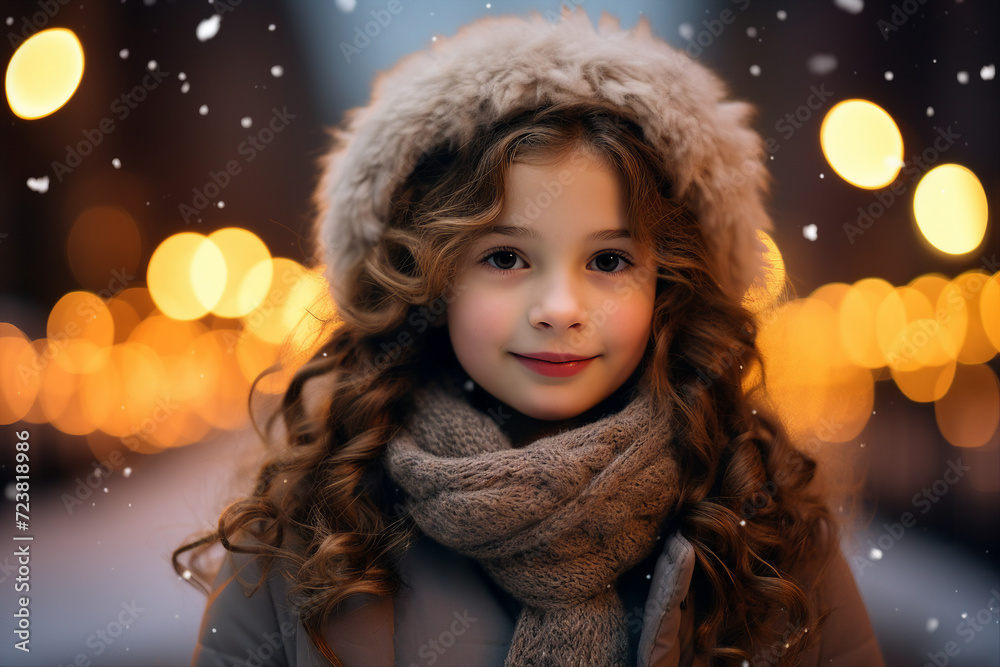 Family day in winter fair land magic lights happy time holidays Generative AI composition