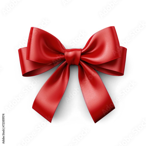 A luxurious red satin ribbon tied into a perfect bow, presented on a pure white background