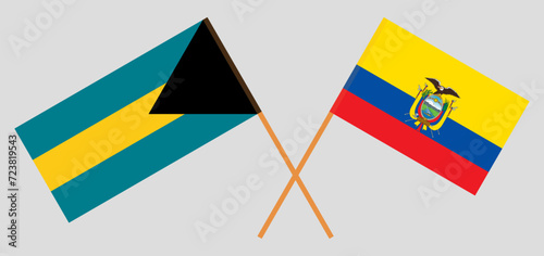 Crossed flags of the Bahamas and Ecuador. Official colors. Correct proportion photo