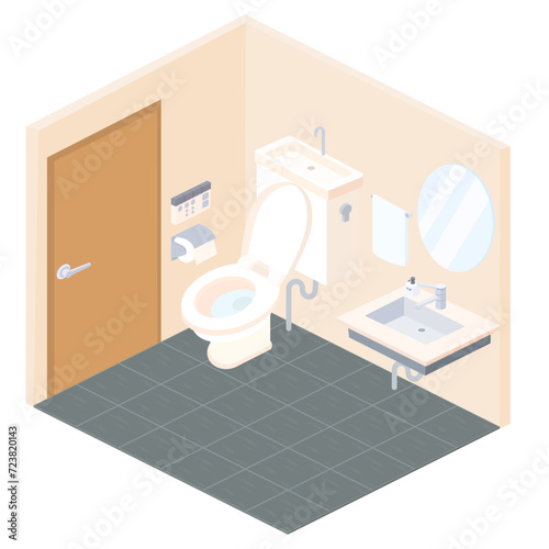 アイソメトリックで描いたトイレのイラスト