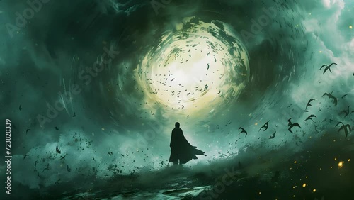 fantasy background transports you to a mystical and surreal world where ancient gods and mythical legends come to life. This celestial and powerful scene is steeped 
in mysticism, creating an enchanti