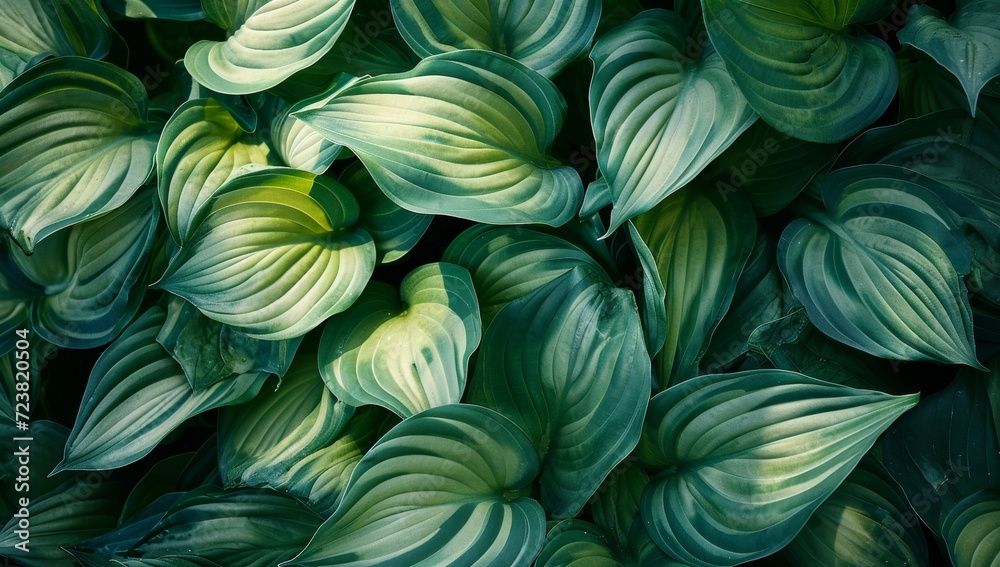 Closeup of Green and White Hosta Leaves Closeup of Green and White Hosta Leaves