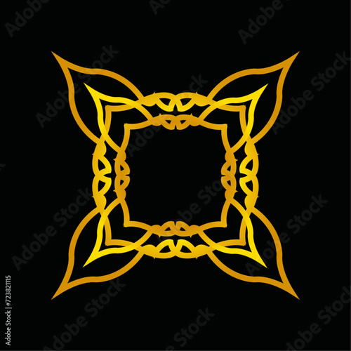 Arabic frame or arch for Ramadan.Golden Arab style circle border vector illustration isolated on black background.