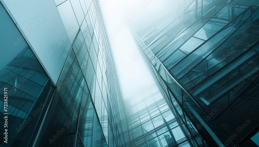 Low angle view of modern skyscrapers with glass facades Low angle view of modern skyscrapers with glass facades