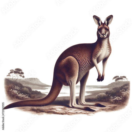 Vintage Lithography of Kangaroo, the Hopping Marsupial