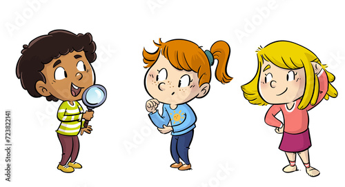 Illustration of kids detectives investigating a case