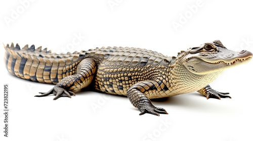 Majestic alligator with textured skin standing tall on a clean white background with space for text