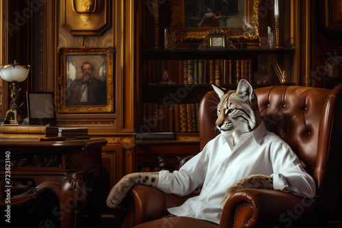 The Intellectual Lynx: A Distinguished Feline in a Scholar's Library