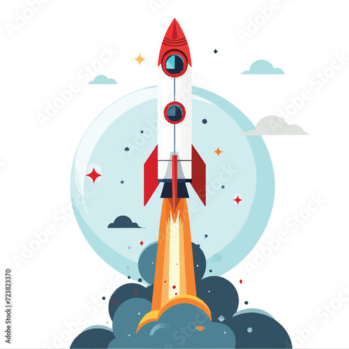 Rocket Ship Launched to Space. Flying