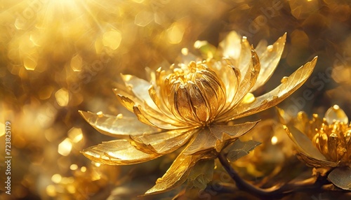 Ilustracja ze złotym kwiatem lotosu © Monika
