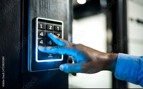 door access control system machine on wall near entrance office with Finger print scan