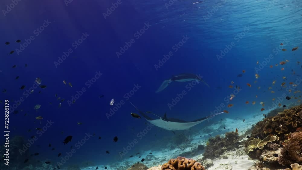 Manta Ray in the Komodo Archipelago in Indonesia swimming or feeding near a cleaning station