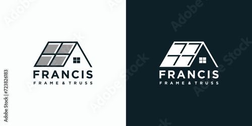 Vector logo design illustration of a house with solar panels as a roof.