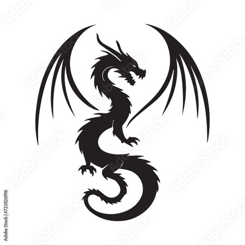 2d outline vector hand drawn art style black and white dragon © Rizaldy